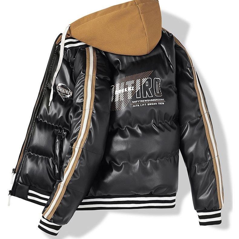 Winter new trend stand-up collar casual leather jacket cotton clothes men's short fashion versatile thickened warm jacket trendy brand