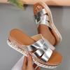 Gold Strap Slip On Sandals Women Summer 2025 Chunky Platform Wedge Heels Shoes Woman Plus Size Rivet Sole Outdoor Slippers Woman