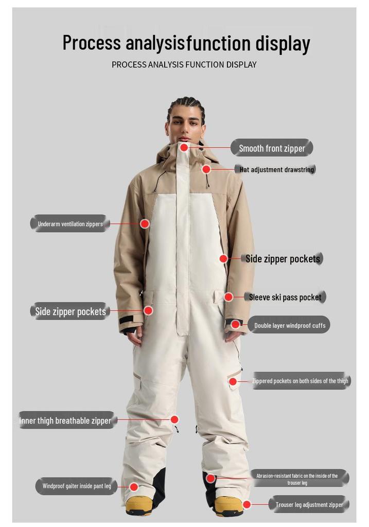 Men's One-Piece Ski Suit: Windproof, Waterproof, Breathable, Thickened, and Warm for Snowboarding