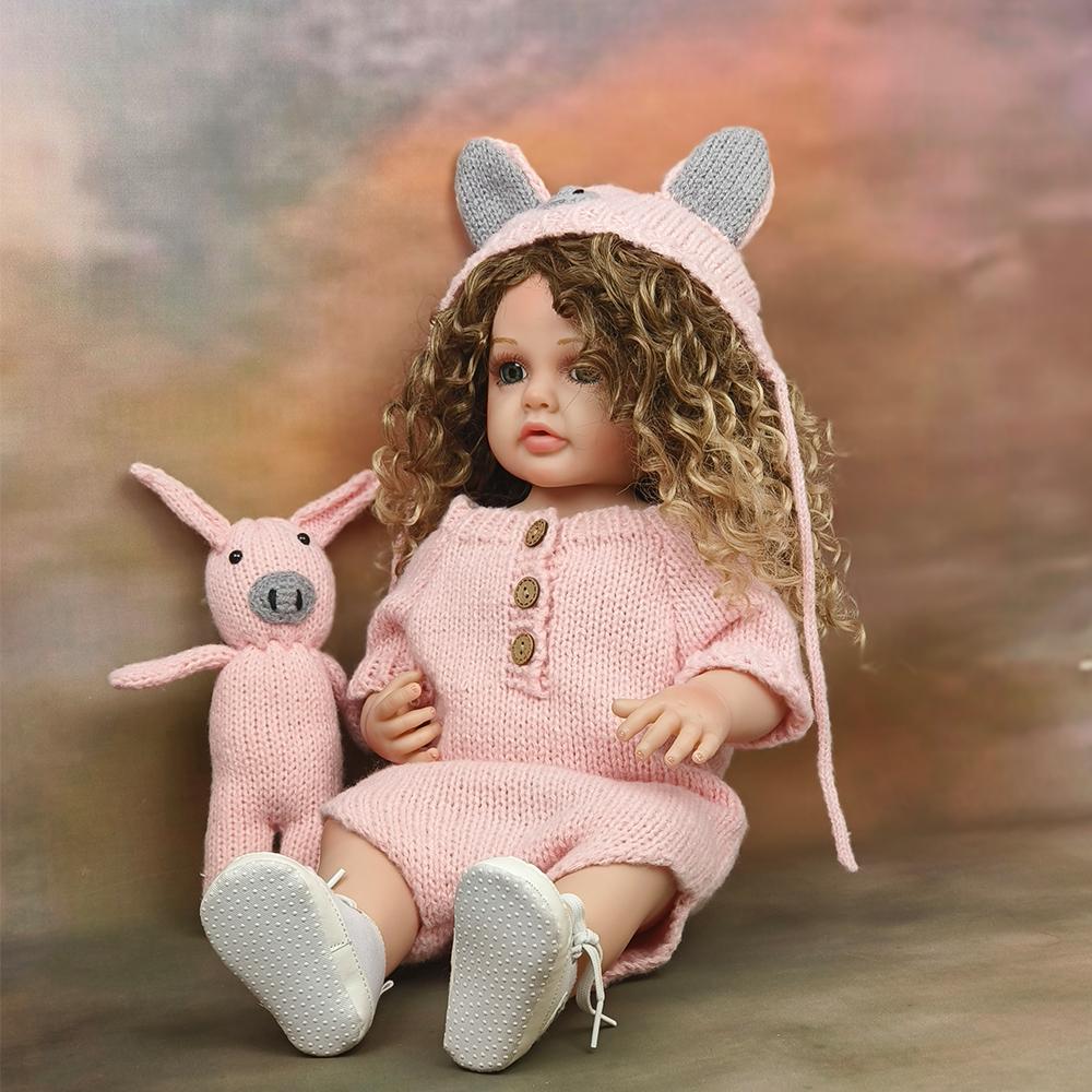 

55 см Reborn Baby Princess, мягкая силиконовая кукла всего тела, гибкая, мягкая на ощупь, вьющиеся волосы, модная кукла для девочек, подарочная игрушка 55cm