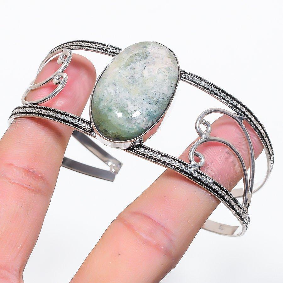 Natural Orange Seraphinite Gemstone 925 Sterling Silver Cuff Bangle Adj L0C19