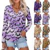 Camiseta de manga larga con cuello en V y botones con estampado de Halloween, informal, sexy y cómoda para mujer