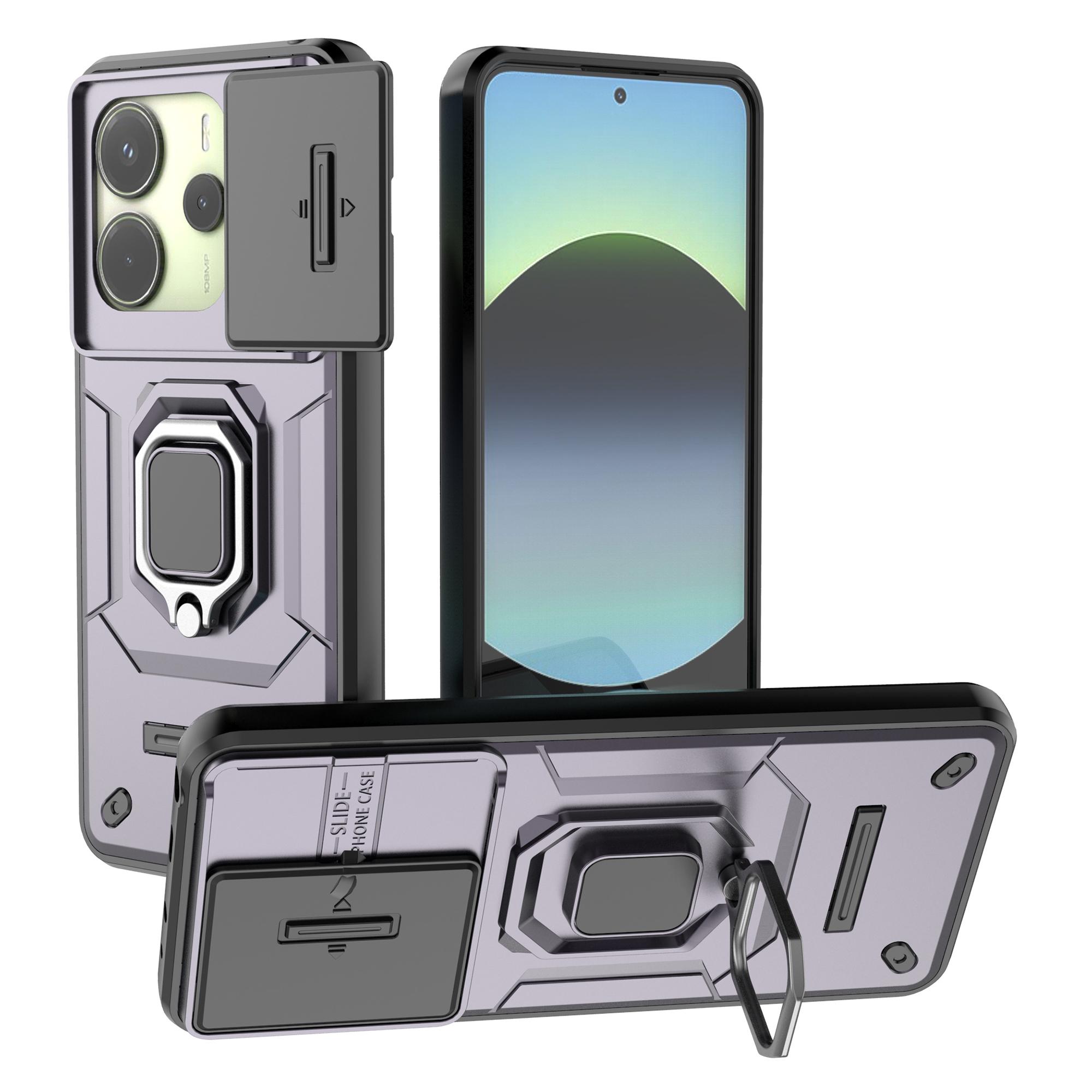 

Для Xiaomi Redmi Note 14 4G (163,25 мм) Чехол PC+TPU Kickstand Phone Protector с крышкой объектива Purple