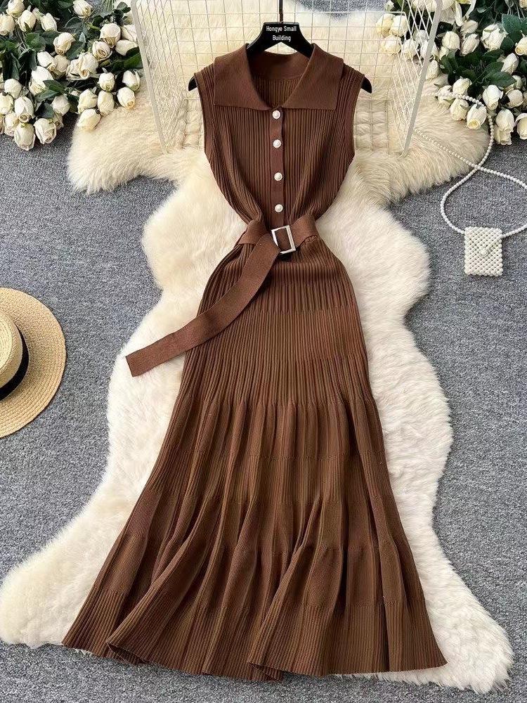 S2026 European & American Sleeveless Knit A-Line Dress: Slimming, Waist-Cinched, Stylish Summer Fashion