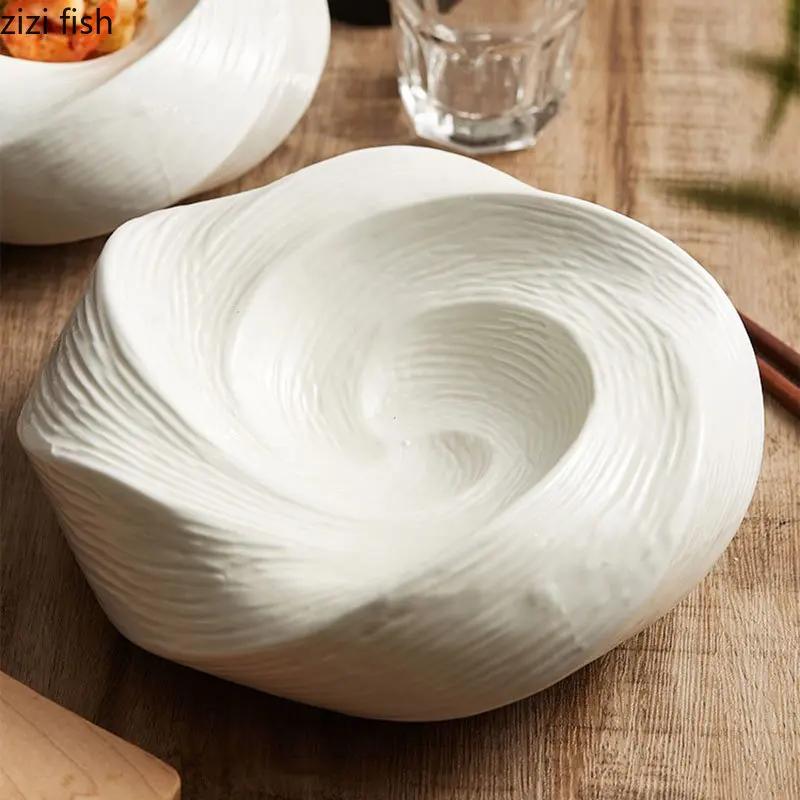 Irregular Ceramic Dinner Plate Restaurant Dessert Plate Snack Plate Thick Soup Plates Cooking Plates Hotel Solid Color Tableware