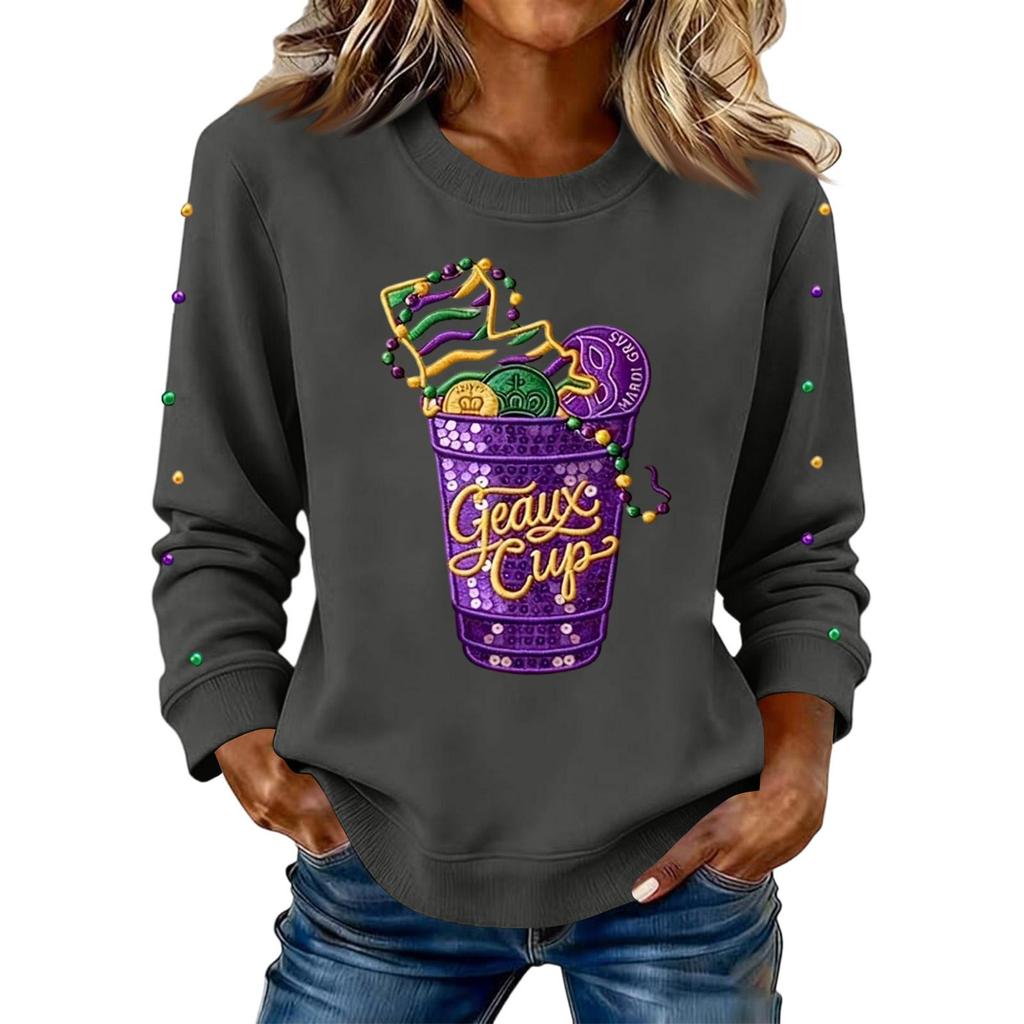Women's Fashion Printed Long Sleeve Loose Round Neck Sweatshirt Top