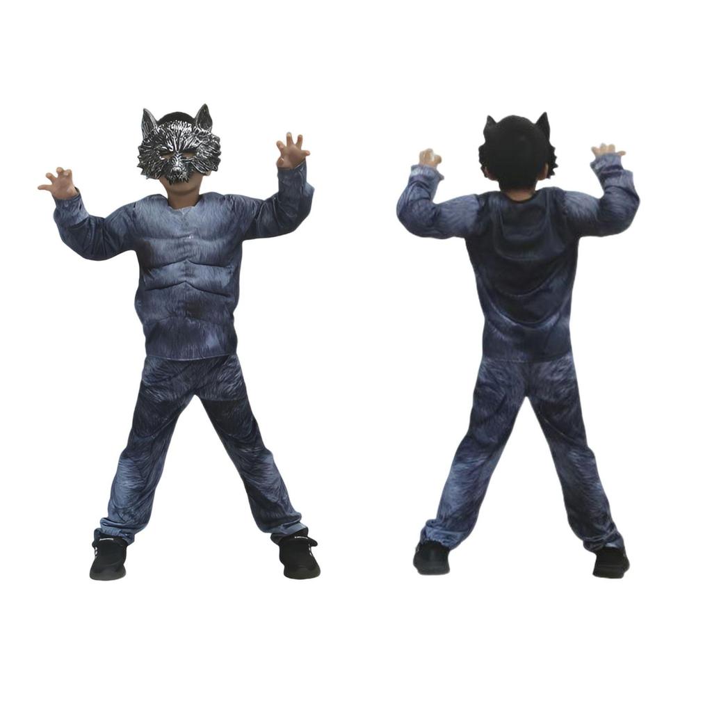 Children's Werewolf Muscle Costume: Top, Pants, and Mask for Boys and Girls Halloween Performance.