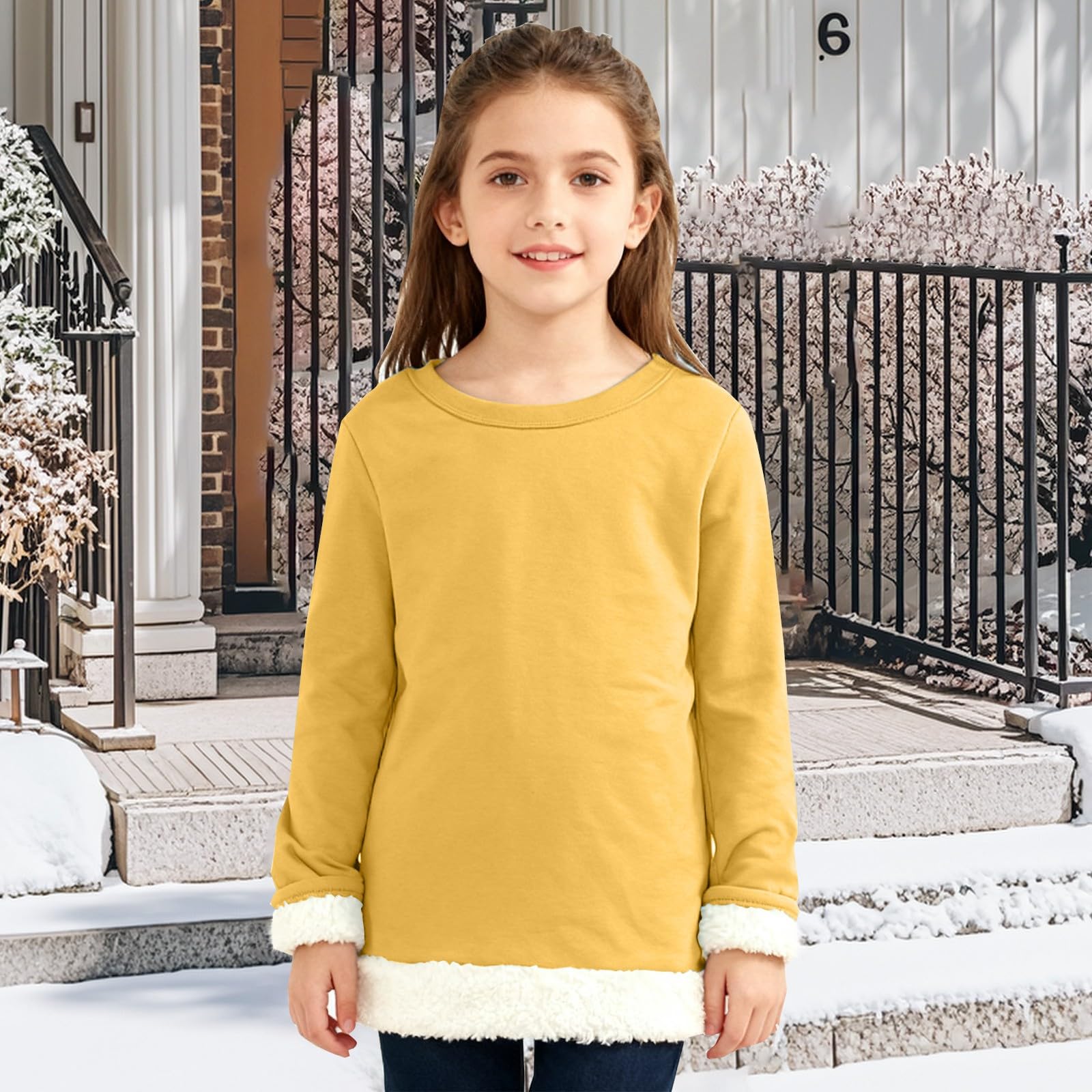 

Girls Fashion Solid-Colour Pullover Fleece Top 150 жёлтый
