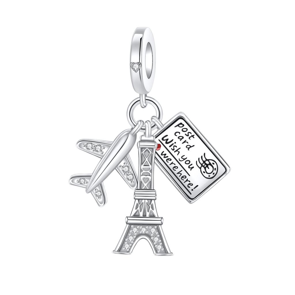 New Original Copper Travel Charms Airplane Luggage Earth Beads Pendants Fit Bracelet Necklace Diy Jewelry Gift