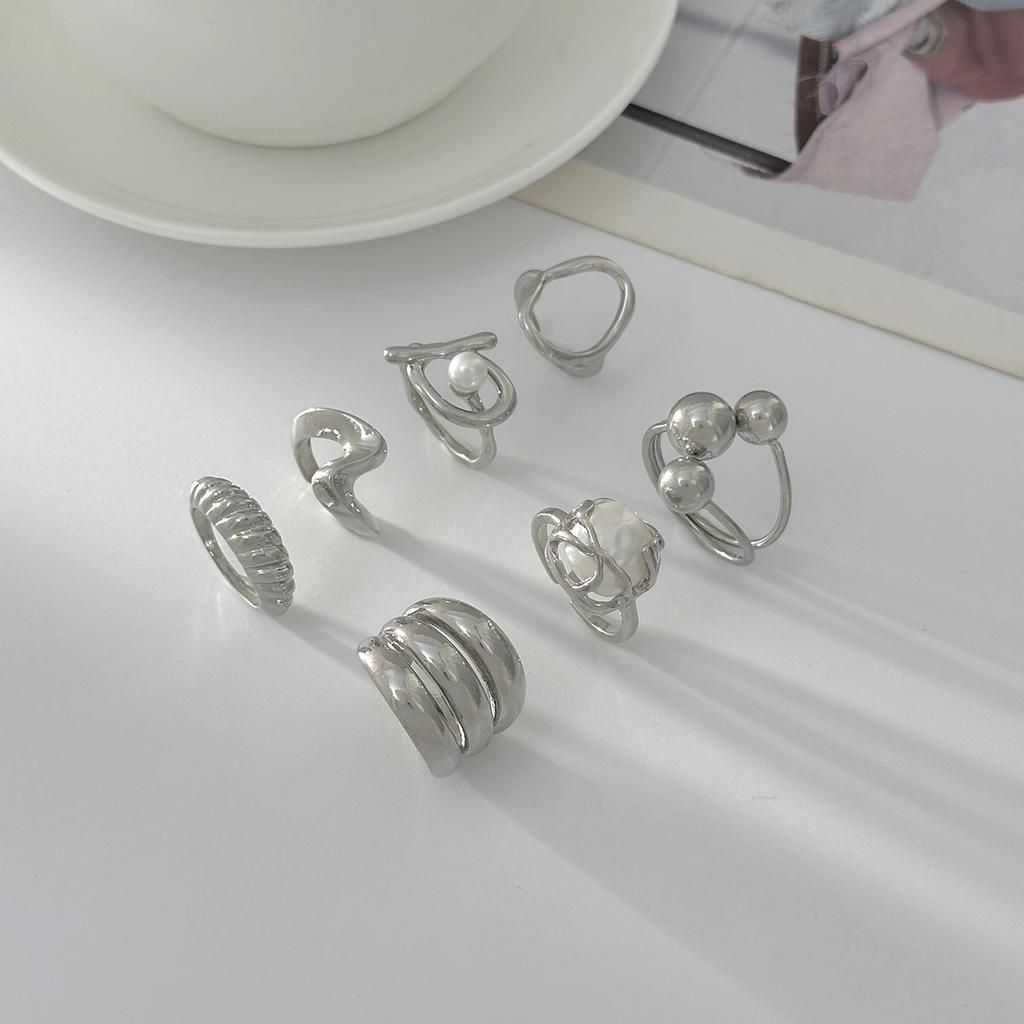 SHIXIN 7Pcs/Set Fashion Geometric Irregular Open Rings Women Simple Imitation Pearl Adjustable Knuckle Rings Set Party Jewelry