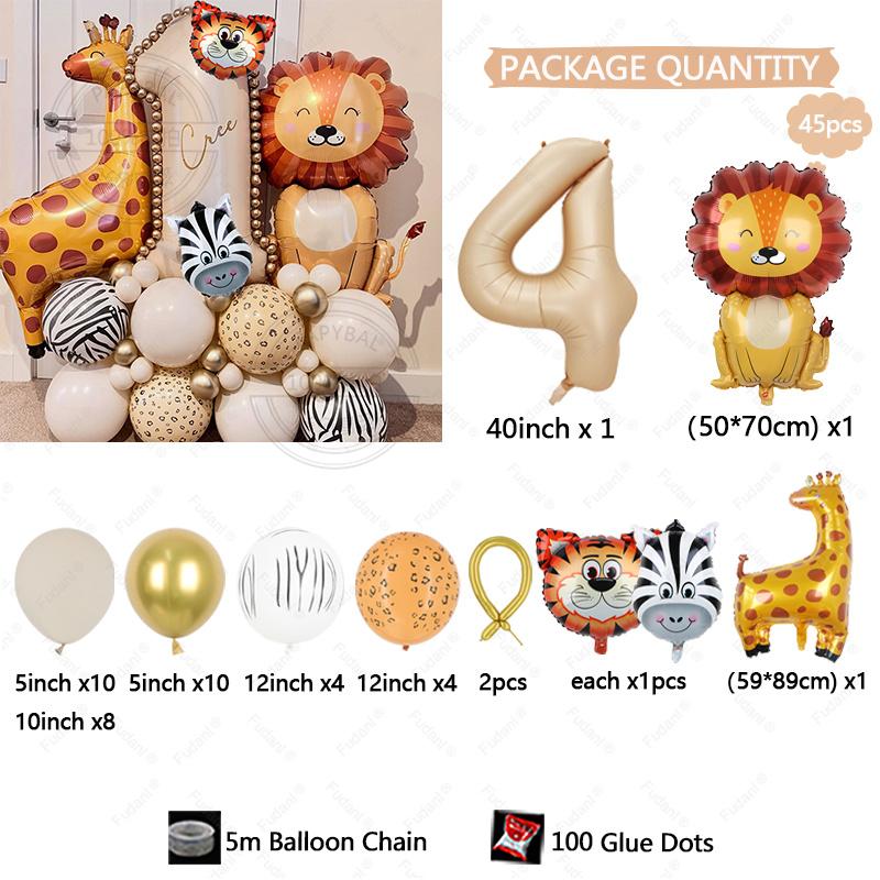 45Pcs Jungle Animal Air Balloon Sets Lion Safari Wild One Birthday Party Decorations Baby Shower Jungle Party for Home Decor