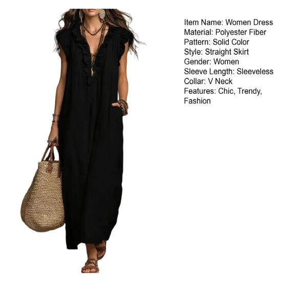 Summer Sleeveless Maxi Dress for Women Casual Deep V Neck Ruffle Long Dress Boho Beach Flowy Sundress with