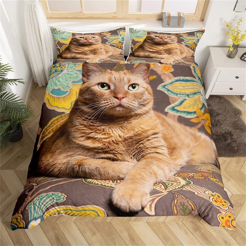Set Copripiumino Gatto Arancione Matrimoniale Queen Size Motivo Animali Carini Poliestere Copripiumino Coperta Trapuntata Per Bambini Adolescenti Set Biancheria da Letto