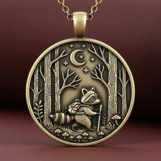 Collana con Pendente Luna Foresta Animale Viaggiatore nella Foresta Pendente Collana Stile Retrò Gioiello Regalo per Amanti della Natura