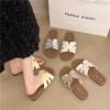 2025 Summer Thick New Heel Slippers Women's New Square Head Low Heel Word European and American Casual Fashion Cool Slippers Women's Shoes