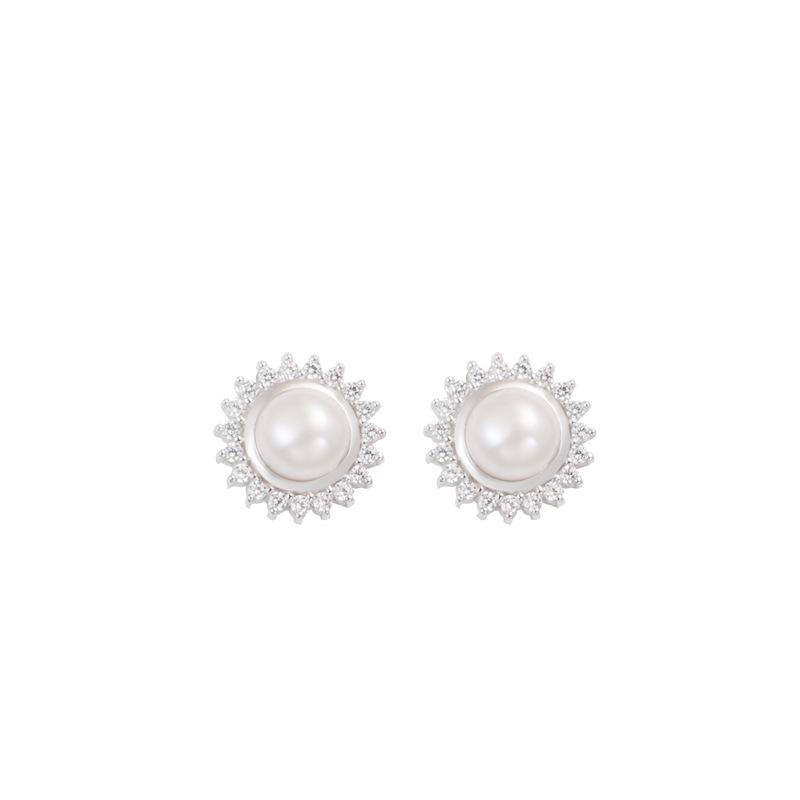 S925 Sterling Silver Pearl Flower Stud Earrings: Japanese Korean Style with Rhinestones for a Sophisticated, High-End Look