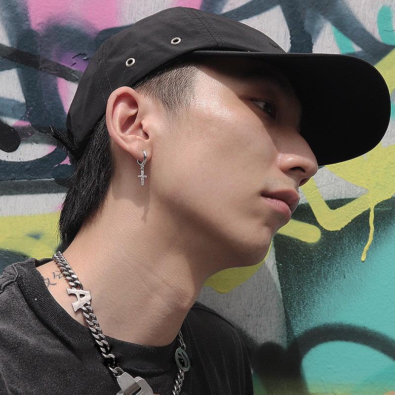 Rhinestone Cross Hoop Earrings - Hip Hop Style for Men & Women