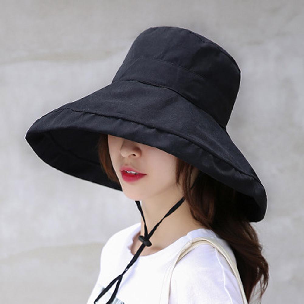 Portable Women With Windproof Rope Wide Brim Big Visors Bucket Hat Beach Cap Sun Hat Fisherman Cap