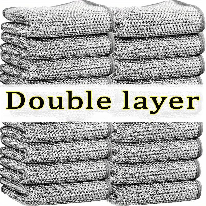 Double-Sided / Single-Sided Silver Fabric Dishcloth Dish Towel Absorbent Non-Stick Oil Dish Rag Housework Cleaning Oil Removal Kitchen Cleaning