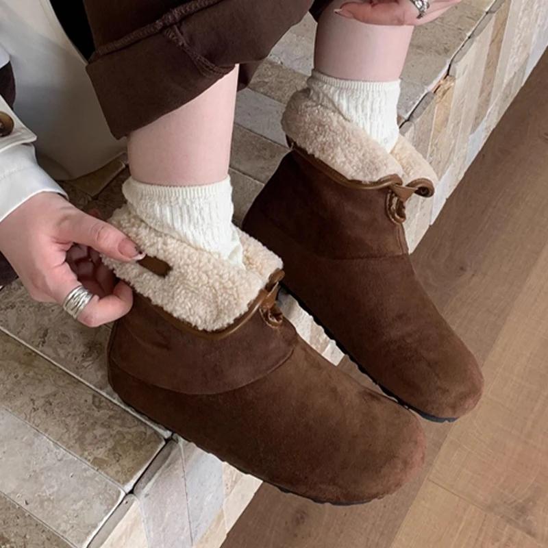 Ankle Snow Women's Boots Flats Fashion Casual Short Plush Shoes for Woman  Walking New Brand Cotton Shoes Warm Mujer Botas