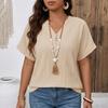 Women’s Short Sleeve V Neck Blouse with Button Loose Fit Tunic Top for Casual Daily Wear