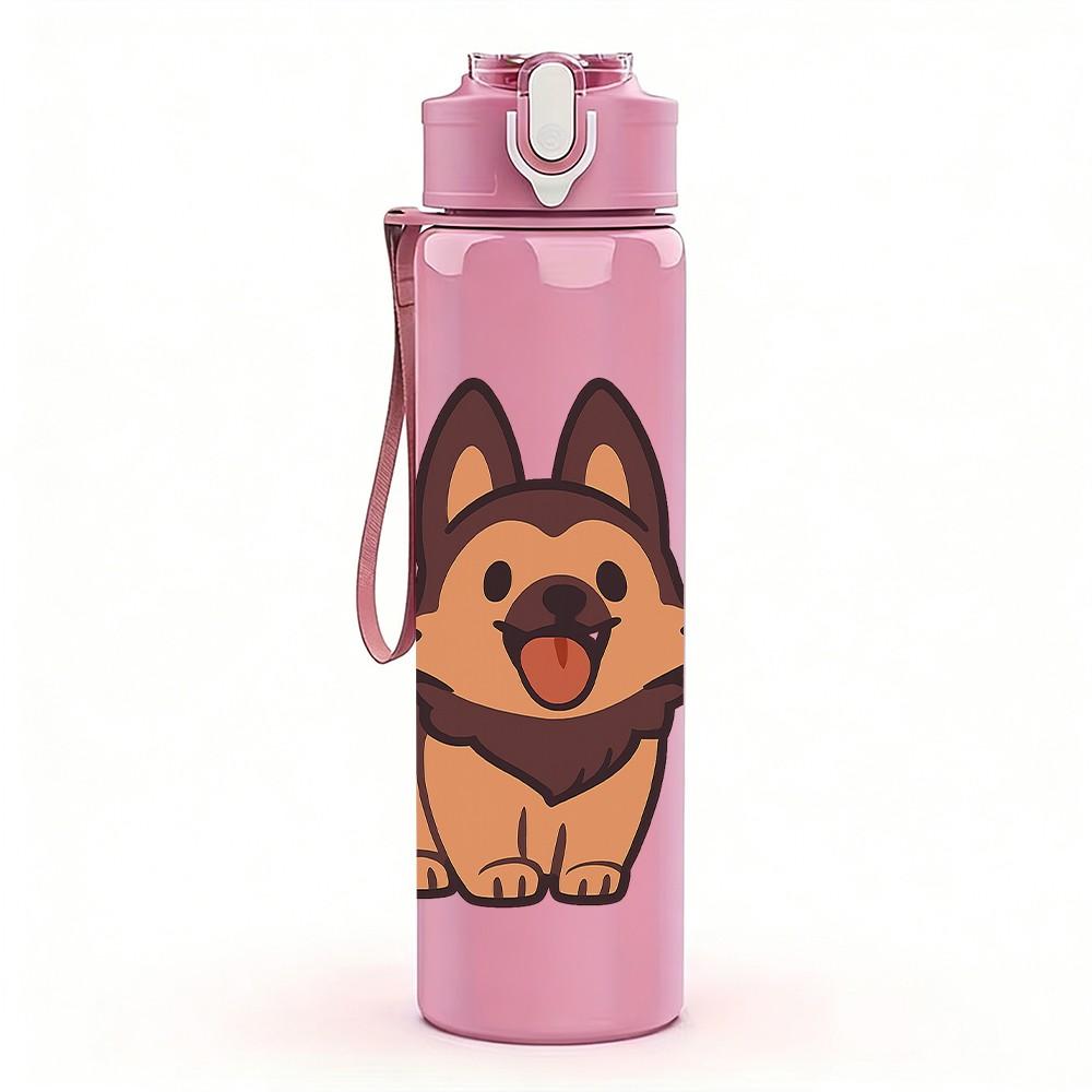 1PC Happy German Shepherd 750ml Color Plastic Sports Water Bottle Leakproof Flip Straw Lid Suitable for Sports Office Home Use