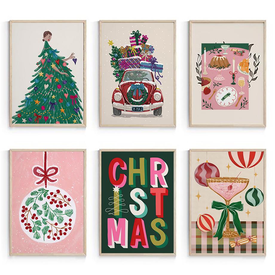 Christmas Gift Red Car Cookies Wall Art Poster Abstract Character Prints Living Room Decoration Mural Canvas Decorative Painting