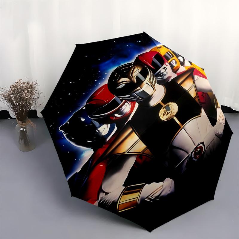 Power Rangers, Team Themed Automatic Opening and Closing Umbrella, Compact Travel Umbrella, Lightweight and Portable, Suitable for Beach Com