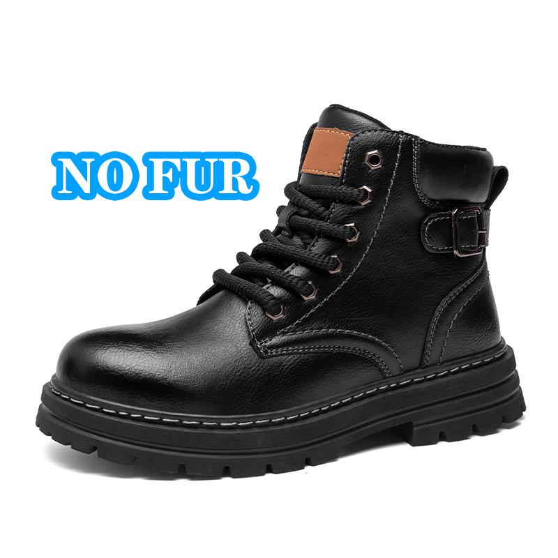 Winter Plush Snow Mens Ankle Boots All Seasons Motorcycle Boots Classic Casual Leather Shoes Handmade Male Botas Plush Fur Boots