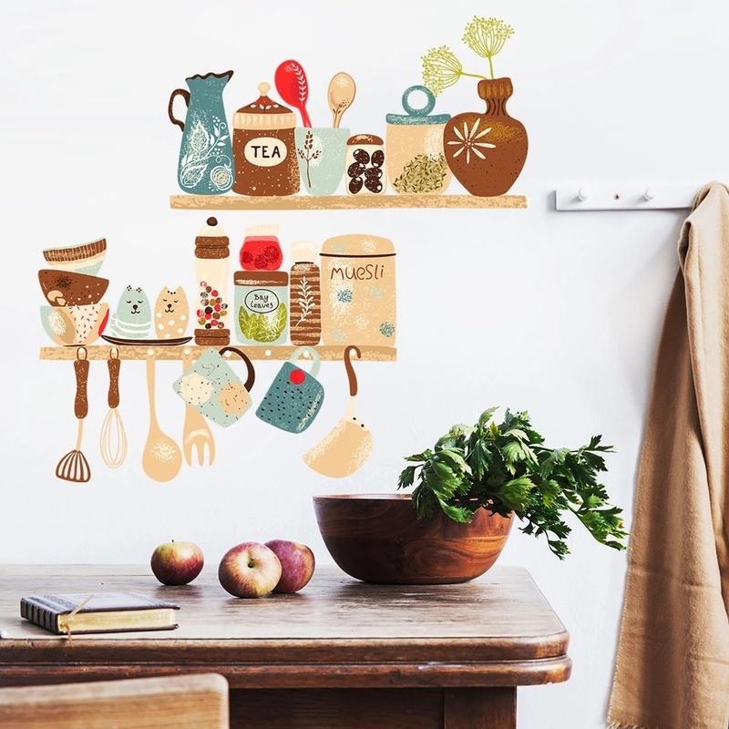 Creative Kitchen Supplies Pattern Wall Sticker Restaurant Kitchen Shelf Decoration Wallpaper Mural Home Decor Removable Stickers