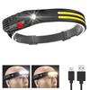 Indukční čelovka COB LED čelová lampa s vestavěnou baterií Svítilna USB dobíjecí čelovka 5 režimů svícení Čelové světlo