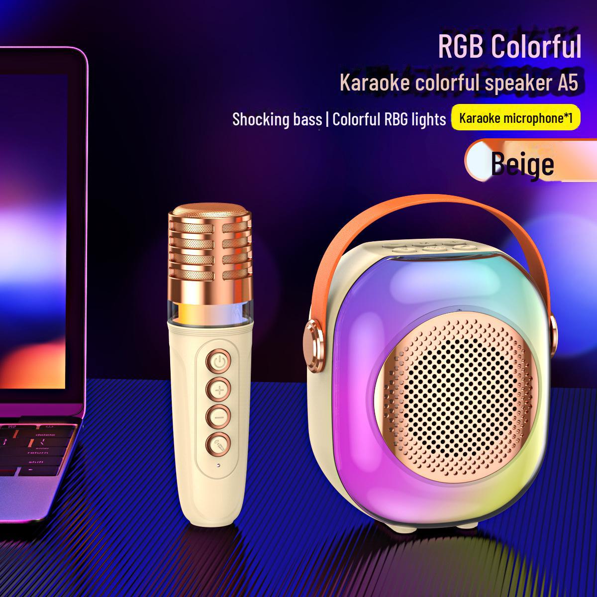 

Портативный RGB Bluetooth-динамик с беспроводным микрофоном Single Microphone чёрный