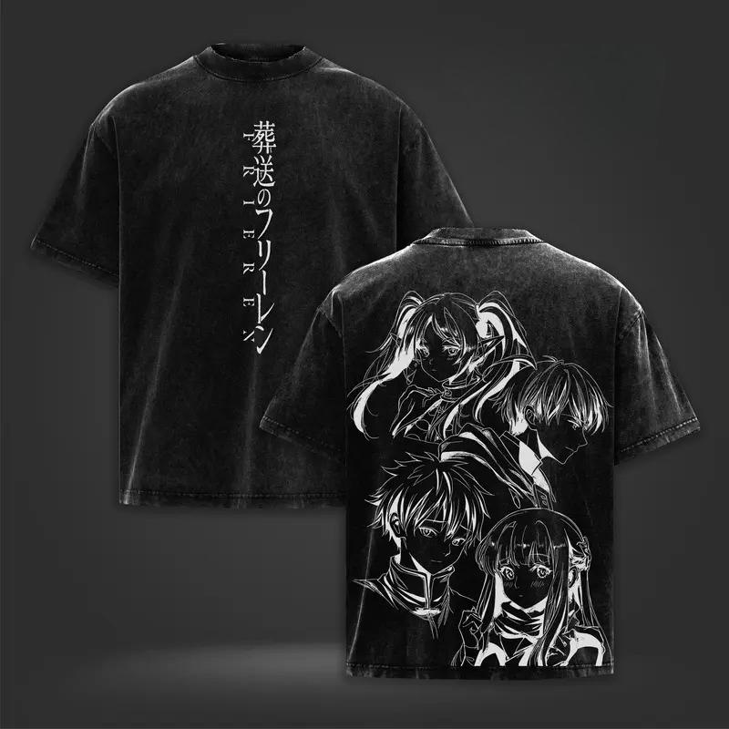 Frieren Beyond Journey's End Anime Clothing Men Women Oversized T-shirts Washed T Shirt Vintage Cotton Tshirt Harajuku Tops