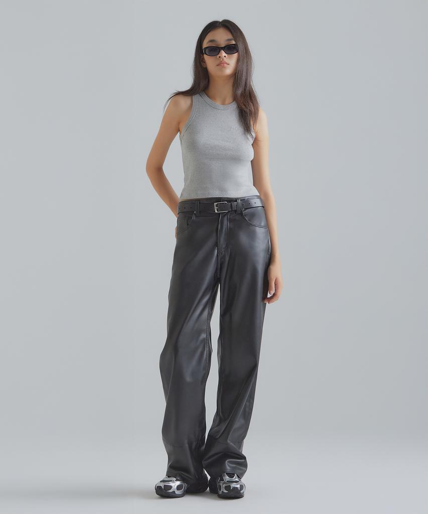 Peulaentigseobiseu Loose Vegan Leather Pants - Black