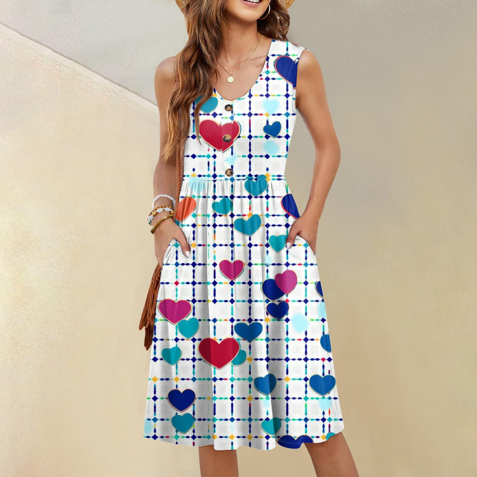 

Жіноча Повсякденна Мода Сексуальна Сукня з V-подібним вирізом, ґудзиками та принтом без рукавів XL білий