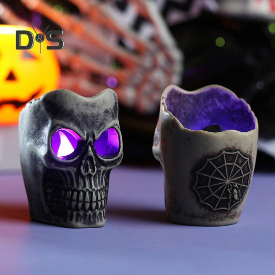 Halloween Skull Candle Light Decoration Spooky Skeleton Statue Tabletop Decor for Outdoor Yard Graveyard Halloween Party Supplies