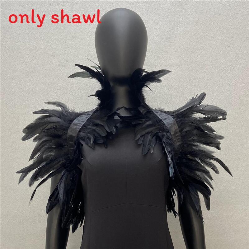 Feather Shawl Cape Costume Cloak With Faux Fur For Performance And Dance Shows