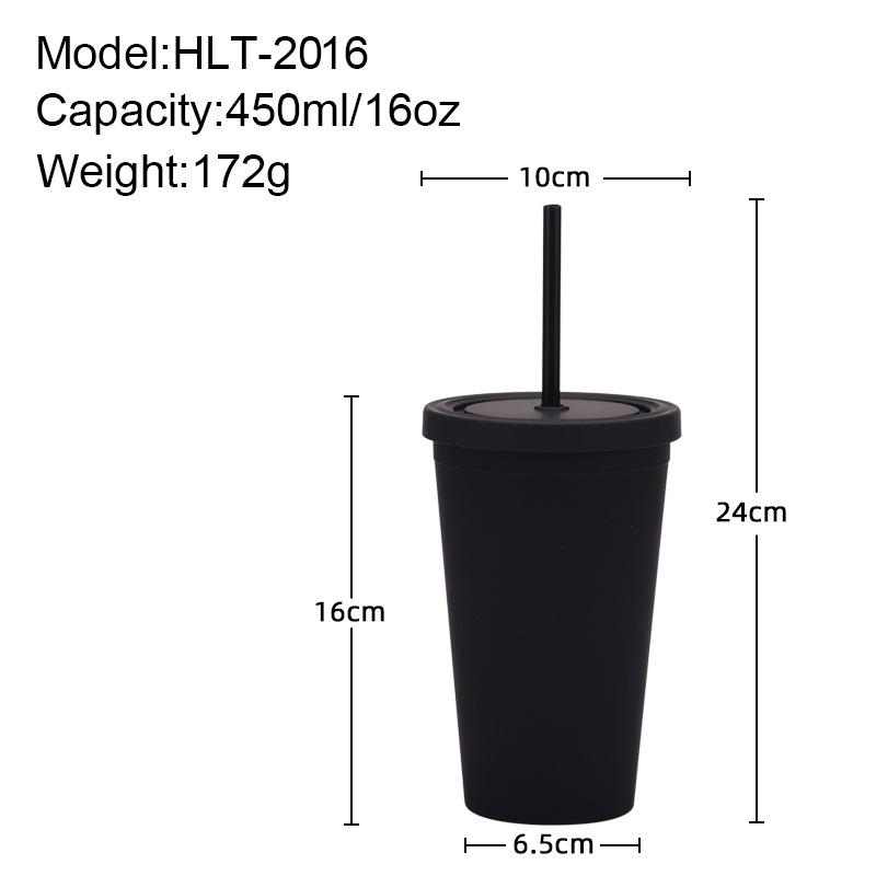 Candy Color Double-Layer Plastic Straw Cup 16Oz Drinking Cup Simple Plastic Matte Straw Cup