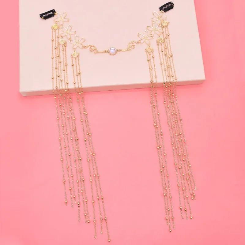 Retro Golden Hair Accessories Chinese Style Hairbands Tassels Chinese Forehead Headbands Hair Clips Womens Hair Fashion Jewelry