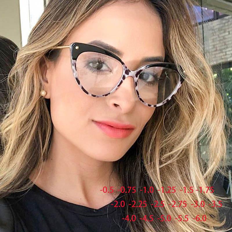 Rivet Cat Eyes TR90 Frame Clear Lens Glasses Simple Myopia Nerd Spectacles Degree -0.5 -1.0 -2.0 -3.0 -4.0 to -6.0