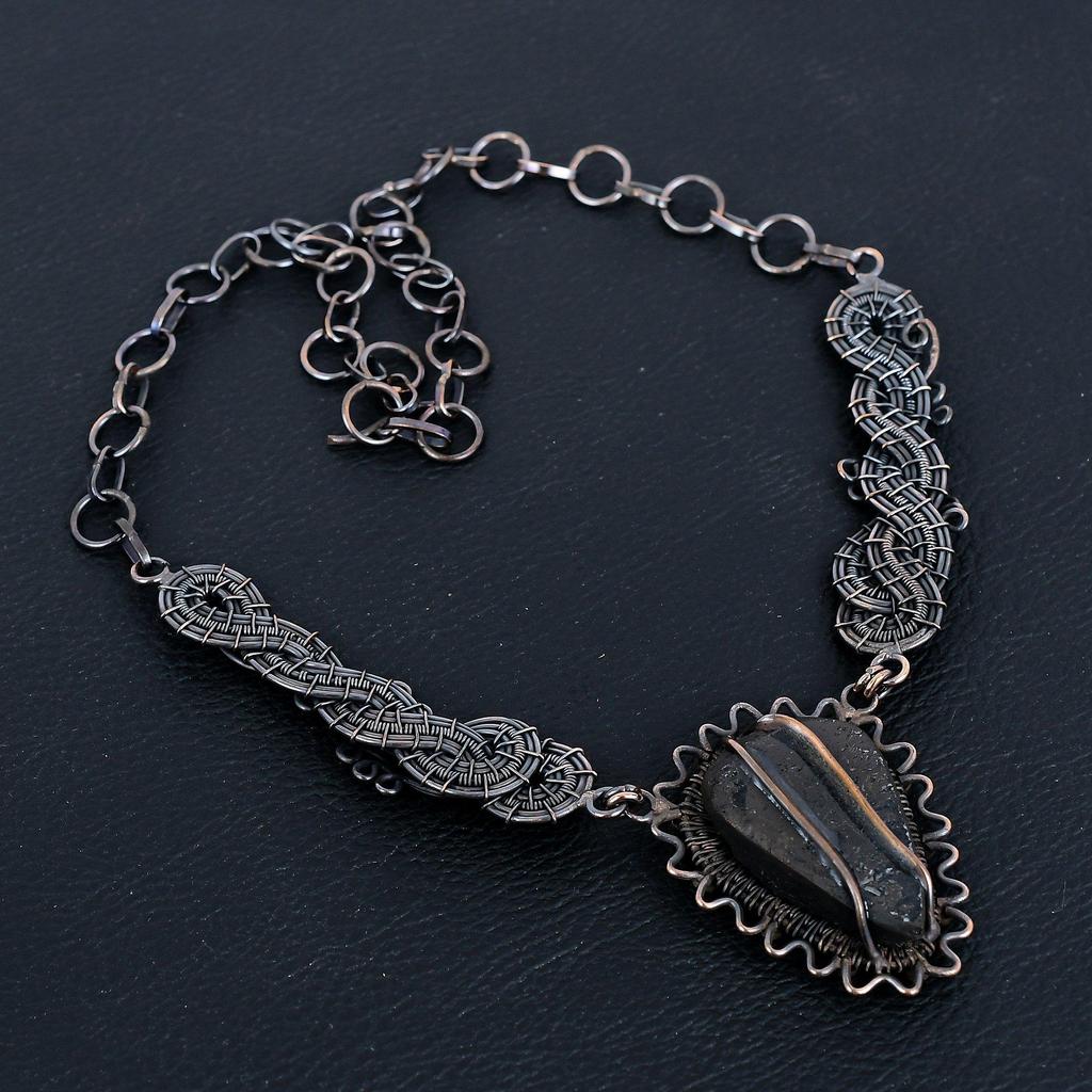 Black Tourmaline 999 Copper Wire Wrapped Necklace with Adjustable Chain, Handmade Gemstone Jewelry Necklace For Memorial Day