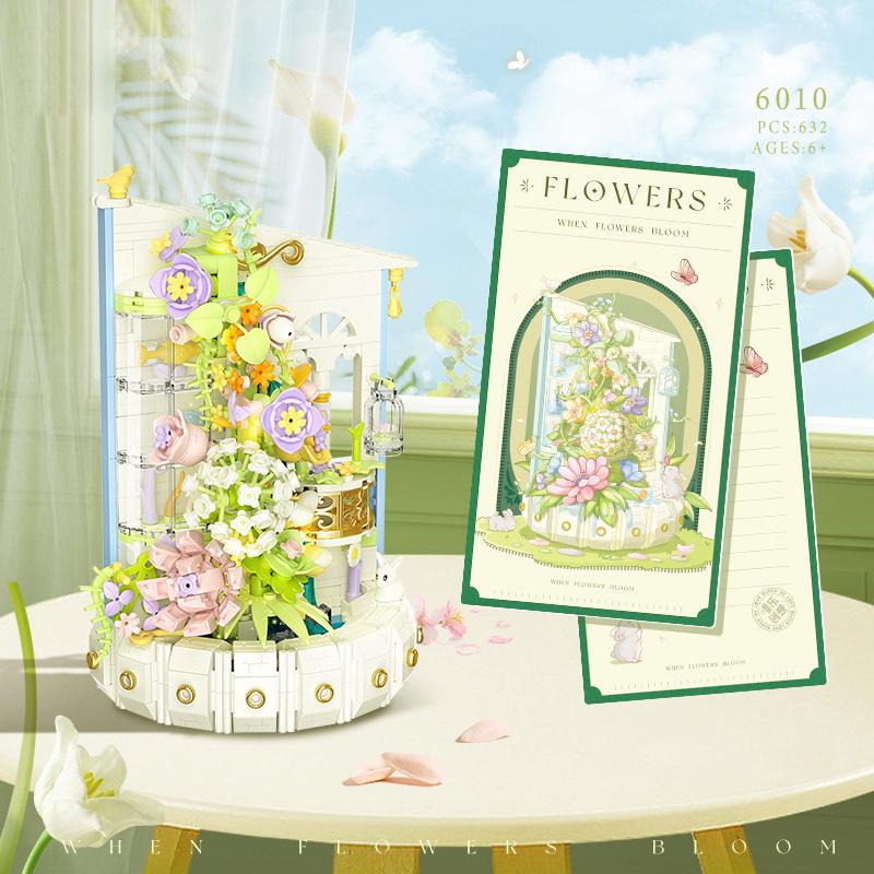 Idea Construction Building Brick Mini Block Water Pavilion Flower Bloom House Educational Toys With Light For Kids Gifts