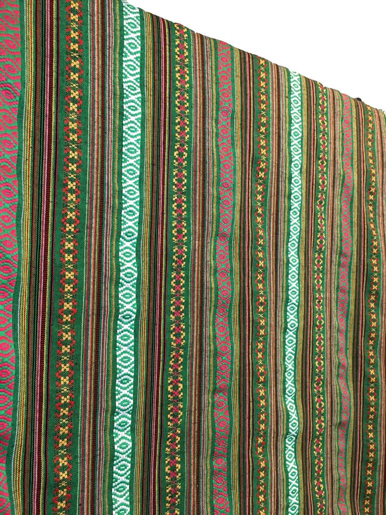 Versatile linen stripe fabric for DIY and more ethnic-inspired tablecloths, crafts, (Green, 2m)