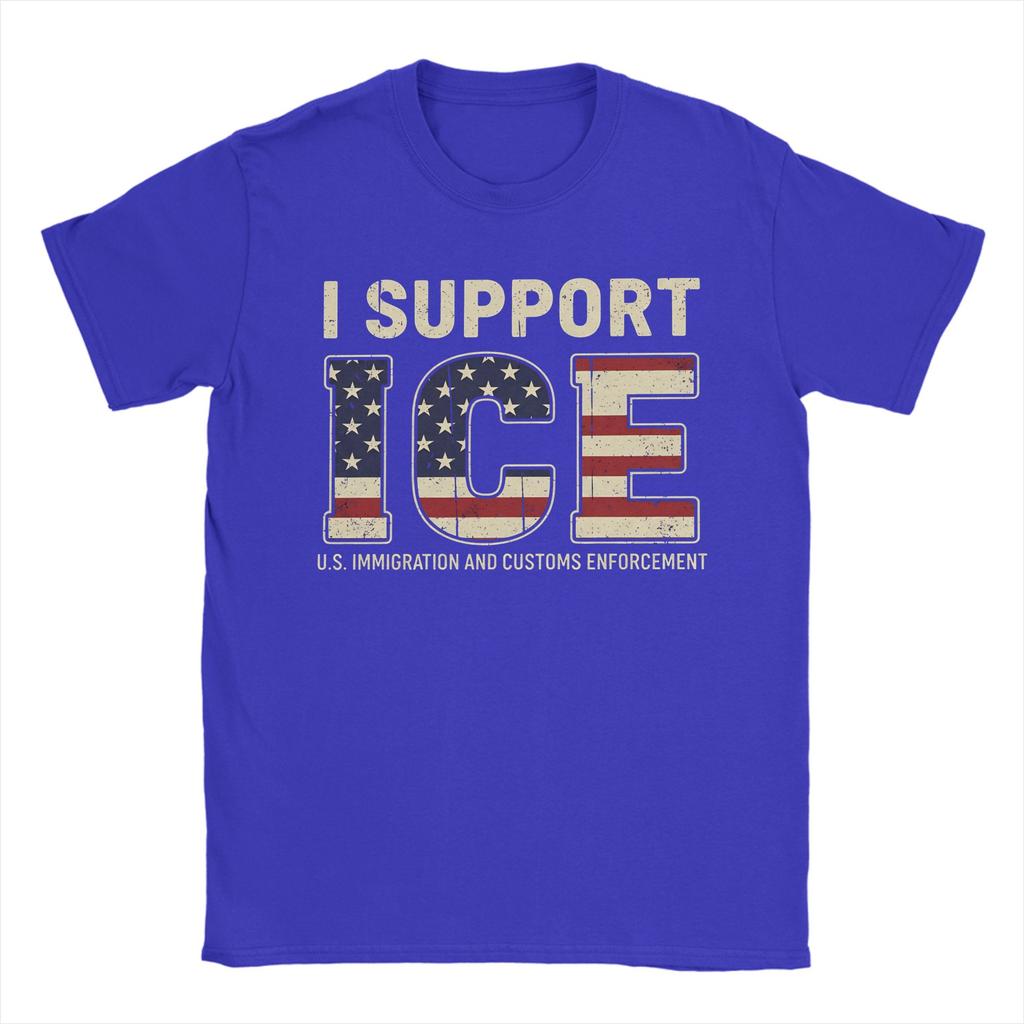 I Support ICE Immigration and Customs EnforceUnisext Vintage TShirts for Unisex Novelty Cotton Tee Shirt O Neck Short Sleeve T Shirts