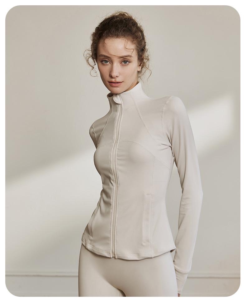 Women's Slim-Fit Stand-Up Collar Yoga Jacket - Long Sleeve, High-Elastic, Zipper Cardigan for Outdoor and Fitness Activities