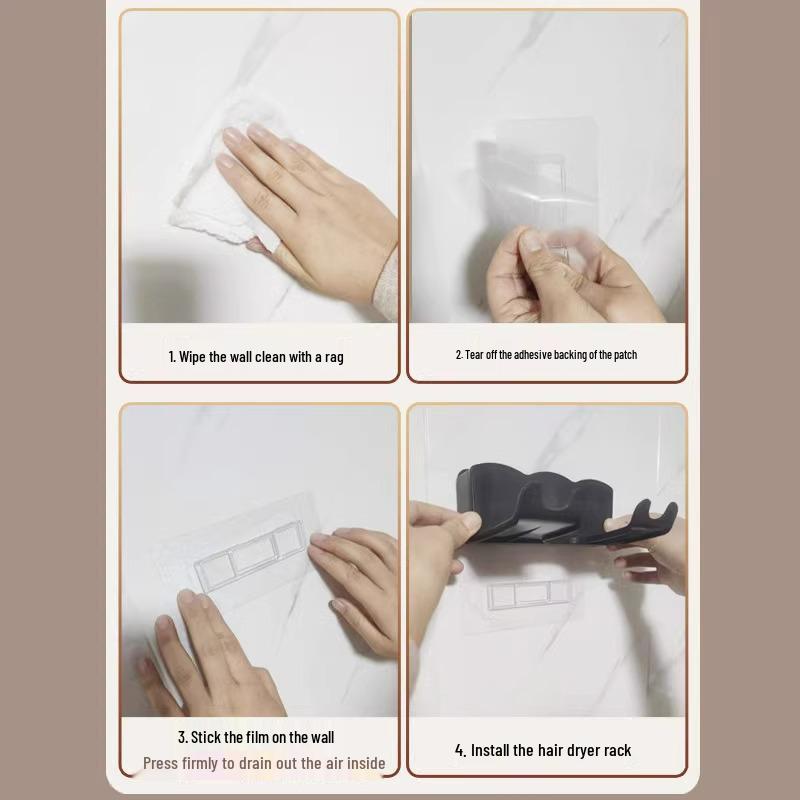 No-Drill Wall Hair Dryer Holder & Storage Rack