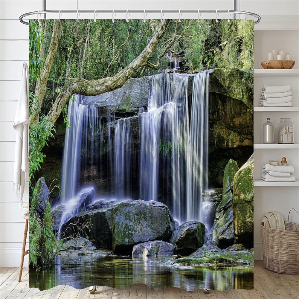 Beautiful Pastoral Garden Scenery Shower Curtain Rose Garden Flower Polyester Waterproof Bathroom Shower Curtain Decor Curtain
