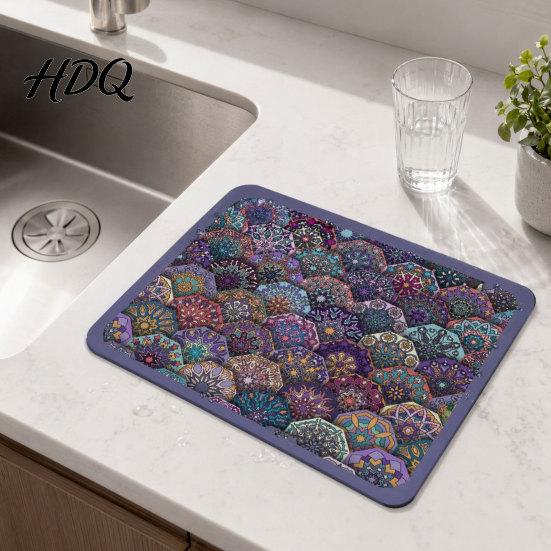 Soft Absorbent Kitchen Mat Bohemian Dish Drying Mat Super Diatomaceous Earth Drainer