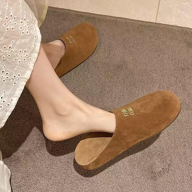 New baotou half drag retro outer slippers women's summer versatile casual shoes one pedal flat lazy shoes