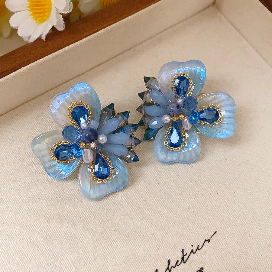 Mori Style Silver Needle Floral Glass Grape Tassel Earrings – Elegant High-End Design